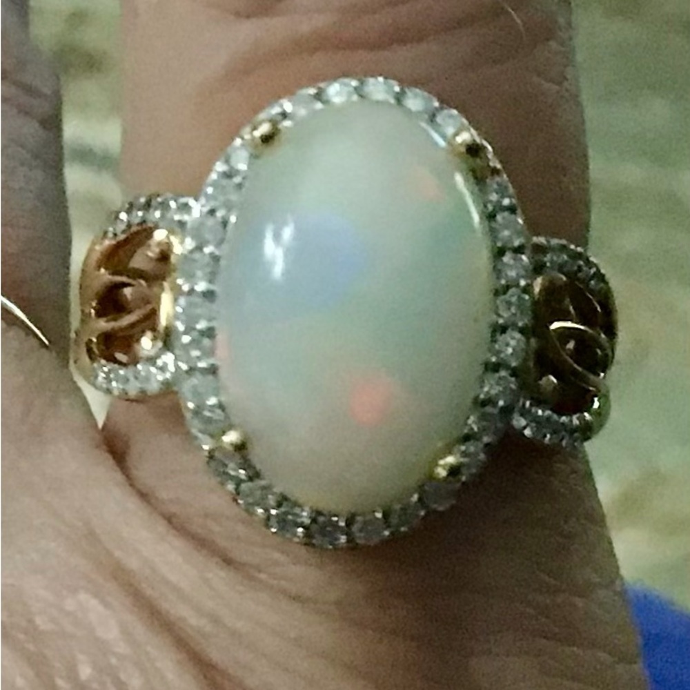 14K YG Opal & Diamond Halo Ring